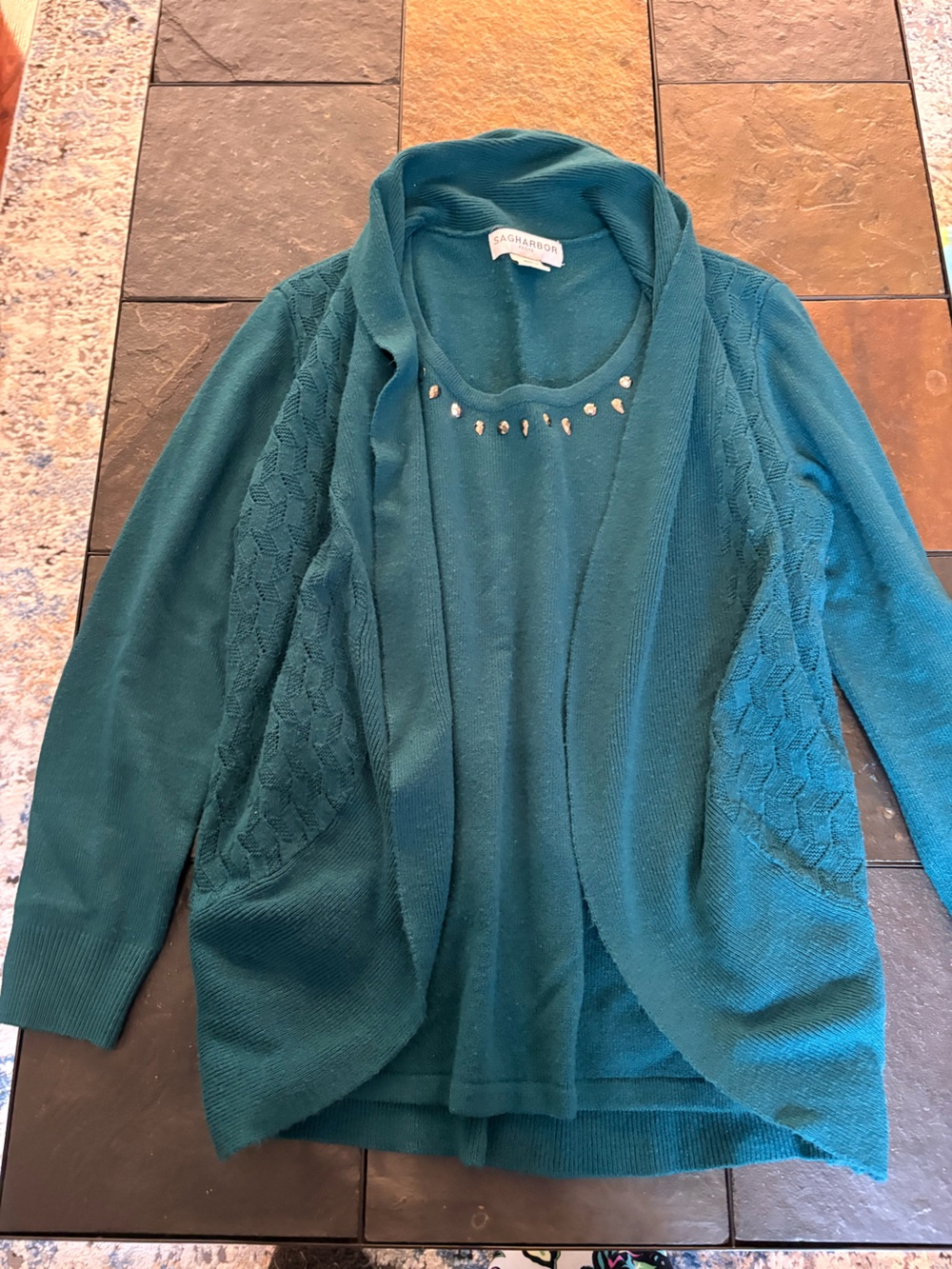 Sag Harbor Petite Teal Green Sweater